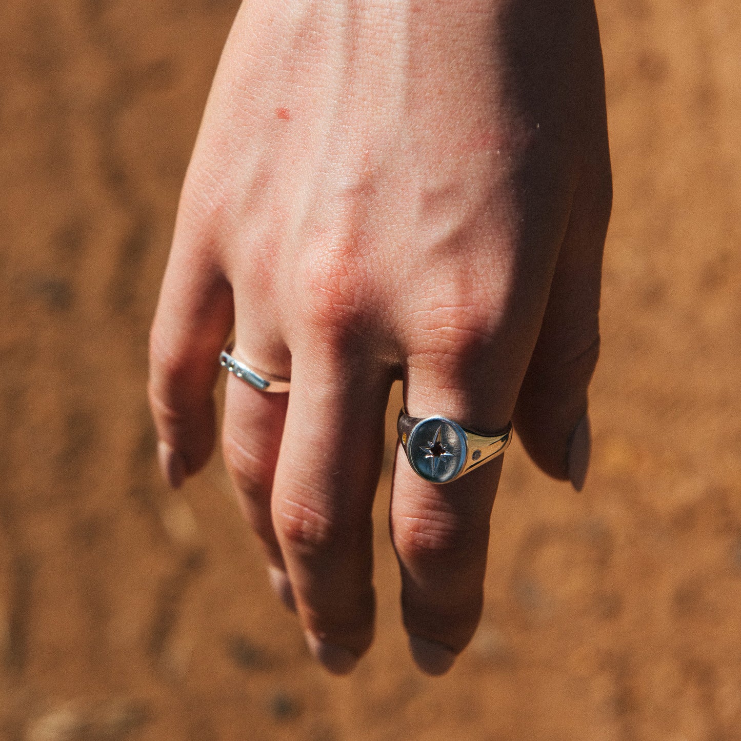 Nuture Unity Womens Signet Ring. Diamond, Sapphire, Garnet